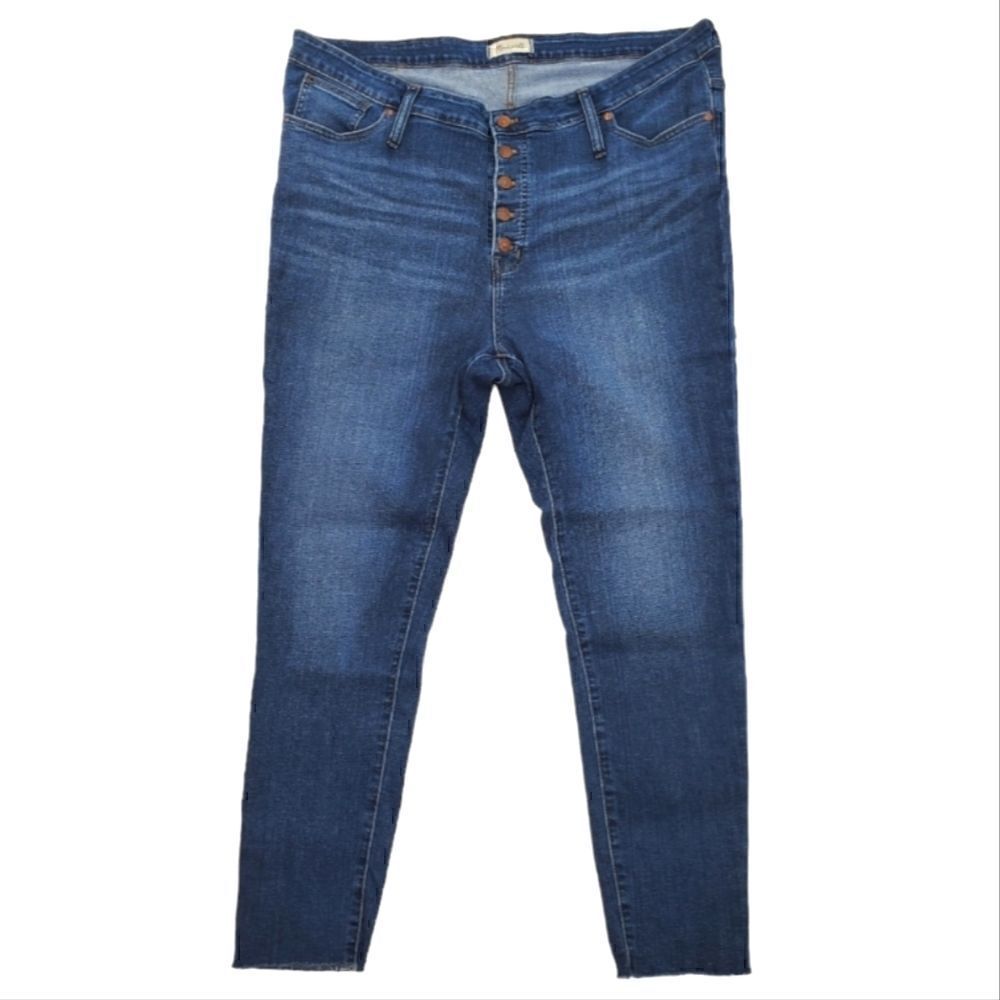 Madewell Mid-rise Skinny Jeans Women's Size 36 Blue Exposed Button Fly Raw Hem